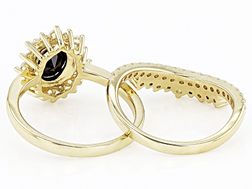 1.15ct Black Spinel And 1.23ctw White Zircon 18k Yellow Gold Over Sterling Silver Ring Set Of 2 - Size 9