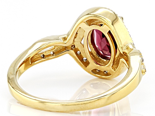 1.30ct Raspberry Rhodolite And 0.14ctw White Zircon 18k Yellow Gold Over Sterling Silver Ring - Size 8