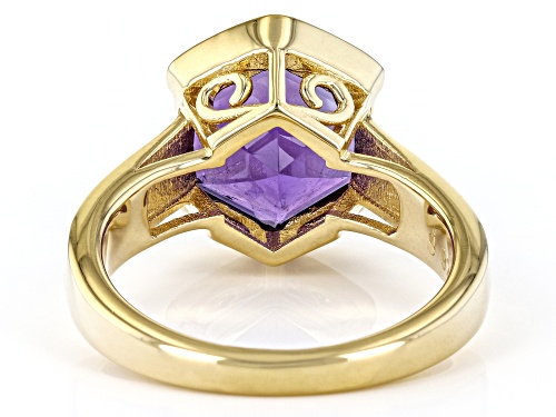 4.05ct Hexagon Cut African Amethyst 18k Yellow Gold Over Sterling Silver Solitaire Ring - Size 6