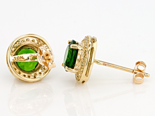 1.47ctw Round Chrome Diopside With .11ctw Round Natural Yellow Diamond 10k Yellow Gold Earrings