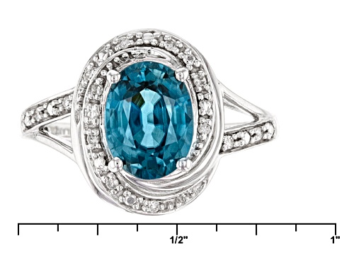 2.50ct Oval Blue Zircon With .05ctw Round White Diamond Accents 10k White Gold Ring - Size 8