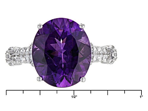 4.86ct Oval Moroccan Amethyst And .46ctw Round White Zircon 10k White Gold Ring - Size 8
