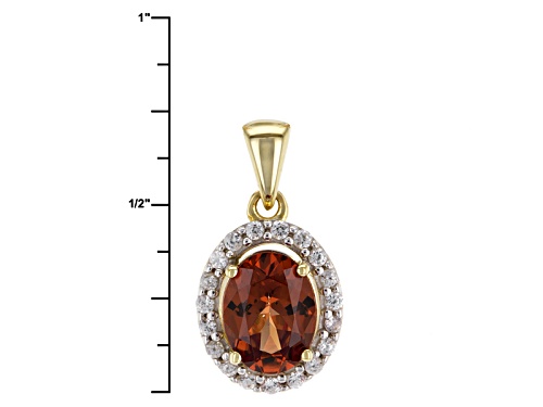 1.28ct Oval Malaya Garnet And .14ctw Round White Zircon 10k Yellow Gold Pendant With Chain