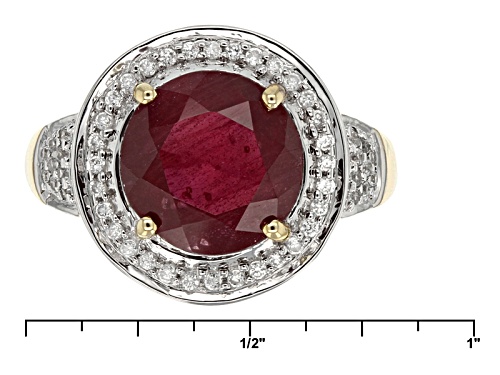 4.00ct Round Mahaleo® Ruby With .30ctw Round White Zircon 10k Yellow Gold Ring - Size 6