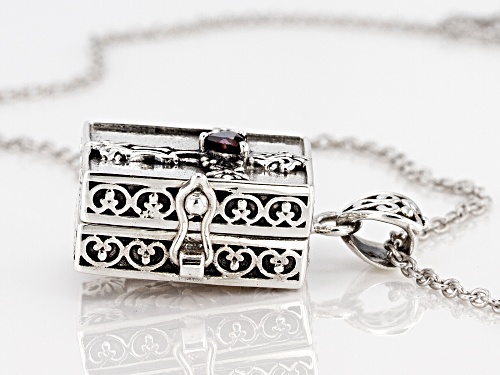 .10ct Vermelho Garnet™Cultured Freshwater Pearl,  Multi Gem Rhodium Over Silver Prayer Box Pendant