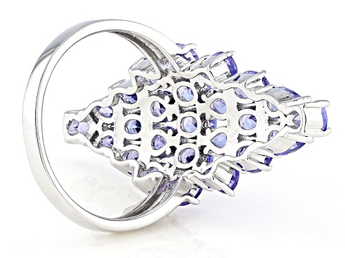 3.69ctw oval and pear shape tanzanite rhodium over sterling silver cluster ring - Size 8