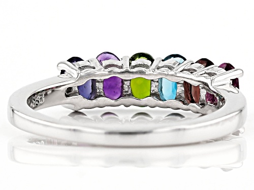 1.32ctw Oval Multi-Gem with .01ctw Round Two Diamond Accent Rhodium Over Silver Band Ring - Size 6