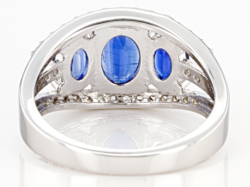 2.59ctw Oval Kyanite With .36ctw Round White Zircon Rhodium Over Silver Band Ring - Size 7