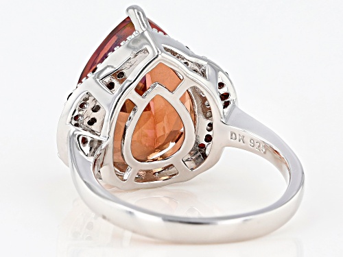 6.46ct Pear Shape Red Labradorite With .28ctw Round Vermelho Garnet(TM) Rhodium Over Silver Ring - Size 8