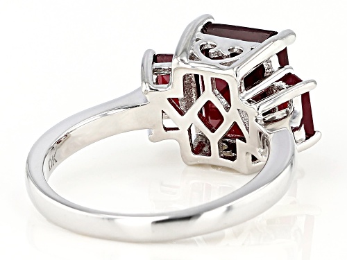 4.77ctw Emerald Cut Mahaleo(R) Ruby Rhodium Over Sterling Silver 3-Stone Ring - Size 8