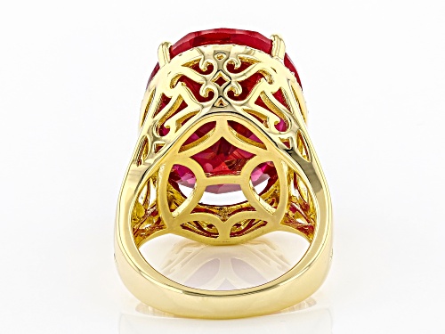 21.34ctw Oval Lab Created Ruby With .39ctw White Topaz 18k Gold Over Silver Ring - Size 7