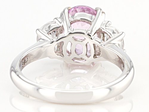 3.05ct Oval Kunzite & 1.19ctw Crescent Shape White Zircon Rhodium Over Sterling Silver 3-Stone Ring - Size 8