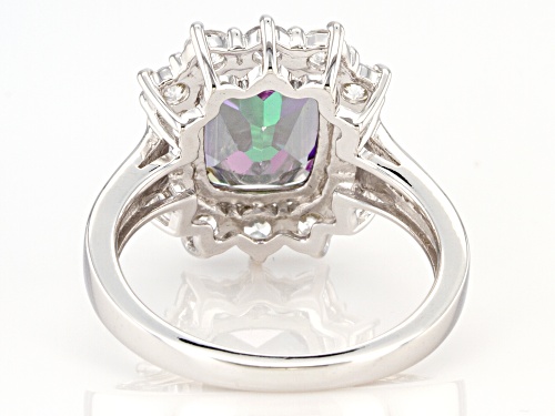 2.89CTW MYSTIC FIRE(R) GREEN TOPAZ, 1.41CTW WITH WHITE ZIRCON RHODIUM OVER SILVER RING - Size 7