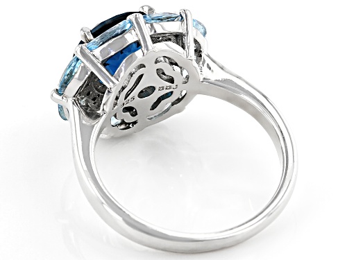3.80ctw London Blue & Swiss Blue Topaz with .09ctw Blue Diamond Accent Rhodium Over Silver Ring - Size 8