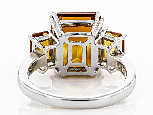 4.68ctw Emerald Cut Madeira Citrine Rhodium Over Sterling Silver 3-Stone Ring - Size 8