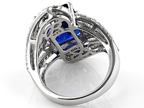6.12ct Lab Created Blue Spinel with 1.75ctw White Zircon Rhodium Over Sterling Silver Ring - Size 8