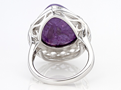 20x15mm Pear Shape Cabochon Purple Charoite Rhodium Over Sterling Silver Solitaire Ring - Size 7
