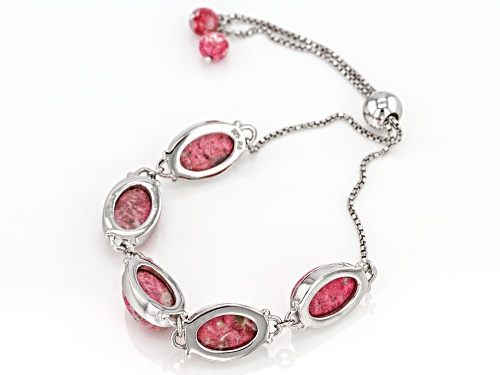 Oval and Round Thulite Rhodium Over Sterling Silver Bolo Bracelet Adjusts Approximately 6