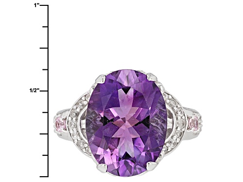 7.12ct Oval Moroccan Amethyst, .27ctw Pink Sapphire With .52ctw White Zircon Sterling Silver Ring - Size 11