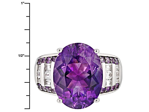 7.12ct Oval and .14ctw round Moroccan Amethyst With .57ctw White Topaz Sterling Silver Ring - Size 5