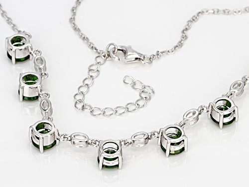 4.90ctw Round Russian Chrome Diopside Sterling Silver 7-Stone Necklace - Size 18