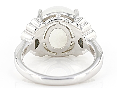 12mm Round Rainbow Moonstone With .06ctw Neon Apatite Rhodium Over Sterling Silver Ring - Size 7