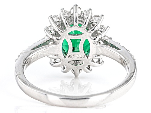 1.40ct Lab Created Emerald With 0.69ctw Lab White Sapphire Rhodium Over Sterling Silver Ring - Size 8