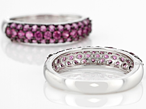 2.49ctw Raspberry Rhodolite Rhodium Over Sterling Silver Band Ring Set of 2 - Size 8