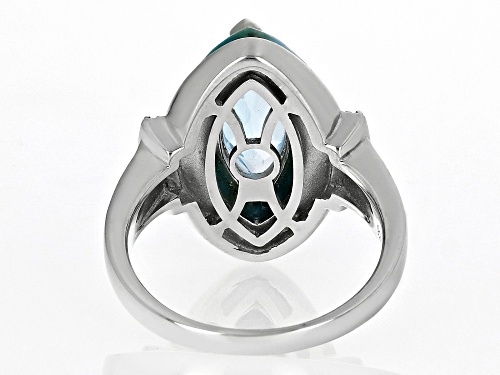 2.72ctw Glacier Topaz™, 20x12mm Turquoise With 0.15ctw White Zircon Rhodium Over Silver Ring - Size 8