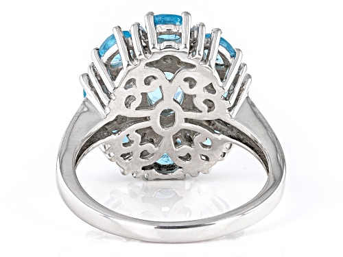 1.79ctw Blue Apatite, Neon Apatite With 0.38ctw White Zircon Rhodium Over Sterling Silver Ring - Size 8