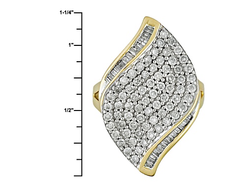 1.55ctw Round And Baguette White Diamond 10k Yellow Gold Ring - Size 7