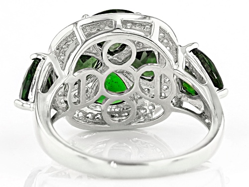 4.62ctw Trillion Chrome Diopside & .46ctw White Zircon Rhodium Over Silver 4-Leaf Clover Ring - Size 9