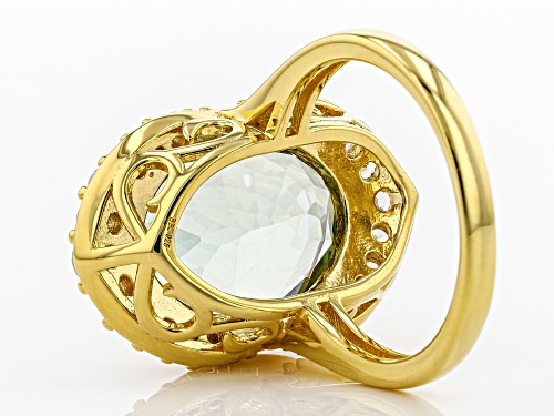 6.80ct Oval Prasiolite with .84ctw Round White Zircon 18k Gold Over Sterling Silver Ring - Size 8