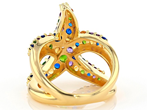 1.47ctw Multi-Gemstone 18k Yellow Gold Over Sterling Silver Starfish Ring - Size 7