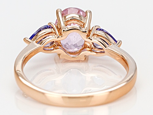 1.48CT OVAL KUNZITE WITH .52CTW PEAR SHAPE TANZANITE 18K ROSE GOLD OVER STERLING SILVER RING - Size 9