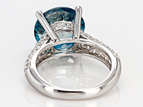 6.33ct Round London Blue Topaz with 1.18ctw Round White Zircon Rhodium Over Sterling Silver Ring - Size 9