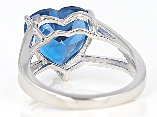 5.14ct Heart Shape Lab Created Blue Spinel Rhodium Over Sterling Silver Solitaire Ring - Size 8