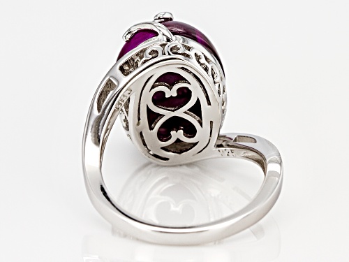 16X12MM OVAL CABOCHON PINK TIGER'S EYE SOLITAIRE RHODIUM OVER STERLING SILVER RING - Size 6