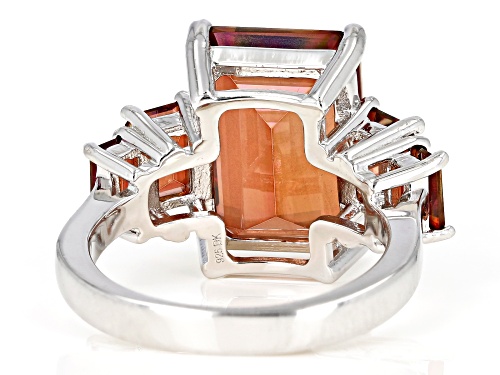 7.32ctw Emerald Cut Red Labradorite Rhodium Over Sterling Silver 5-Stone Ring - Size 8