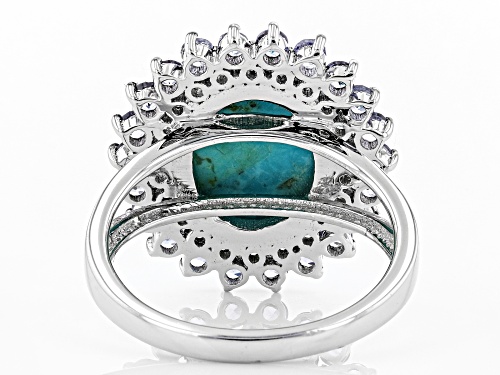 12x10mm Oval Kingman Turquoise With .90ctw Tanzanite & .40ctw White Zircon Silver Halo Ring - Size 6