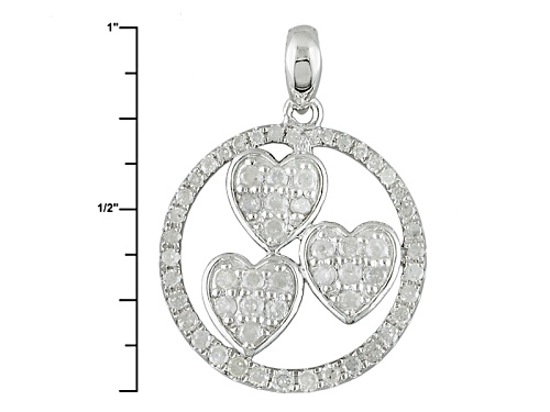 .59ctw Round White Diamond Rhodium Over Sterling Silver Heart Pendant With 18