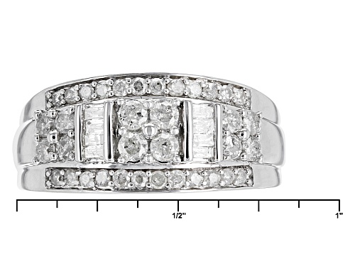 .74ctw Round And Baguette White Diamond Rhodium Over Sterling Silver Band Ring - Size 6