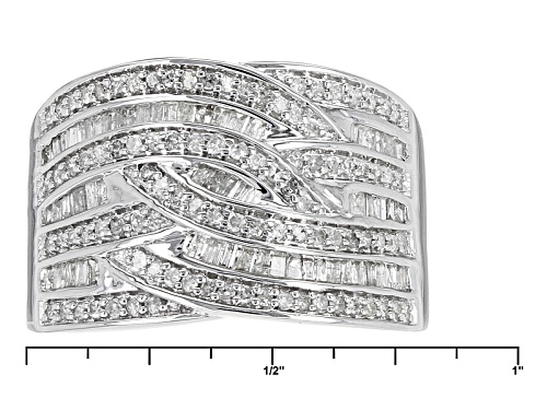 .63ctw Baguette And Round White Diamond Rhodium Over Sterling Silver Band Ring - Size 6