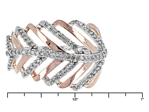 .25ctw Round White Diamond Rhodium And 14k Rose Gold Over Sterling Silver Leaf Ring - Size 7