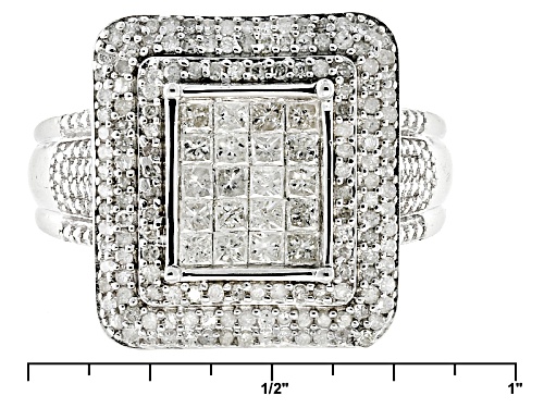 1.05ctw Round And Princess Cut White Diamond Rhodium Over Sterling Silver Ring - Size 8