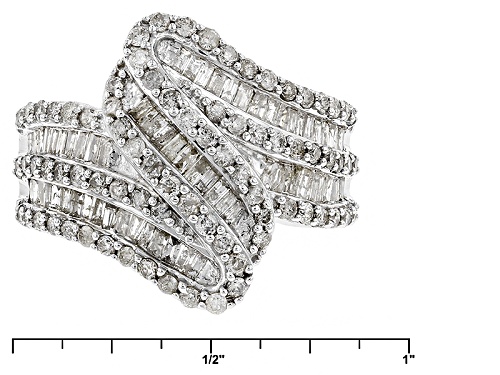 1.50ctw Round And Baguette Diamond Rhodium Over Sterling Silver Ring - Size 7