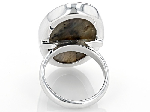 Artisan Collection of India™ 32x18mm Labradorite Sterling Silver Hand Carved Floral Ring - Size 6