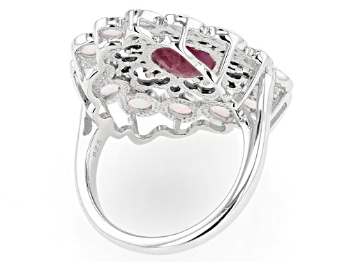 Artisan Collection of India™ 1.45ct Indian Ruby with Lab Created Opal Rhodium Over Silver Ring - Size 8