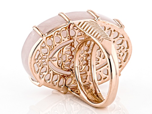 Artisan Collection of India™ 32x22mm Carved Rose Quartz 18K Gold Over Silver Floral Ring - Size 7
