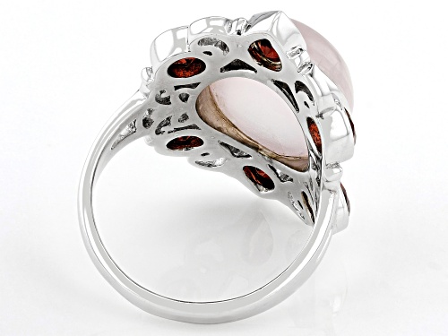 Artisan Collection of India™ 14x12mm Rose Quartz & Garnet Rhodium Over Sterling Silver Ring - Size 6